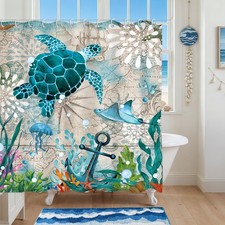 Moutina Nautical Sea Turtle Shower Curtain, Ocean 72"W 72"L, Turtle-1