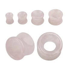 Rose Quartz Stone Double Flare Concave Tunnels Ear Gauges Plugs Sold as a Pair