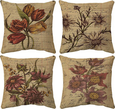 Vintage Tulip Fall Daisy Flower Sunflower Throw Pillow Cover,18"X18" Set of 4 De