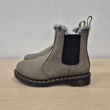 Dr. Doc Martens 2976 Leonore Fur Trim Grey Leather Ankle Chelsea Boots Uk 5