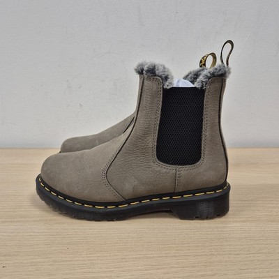 Dr. Doc Martens 2976 Leonore Fellbesatz Grau Leder Stiefeletten Chelsea Boots Uk 5