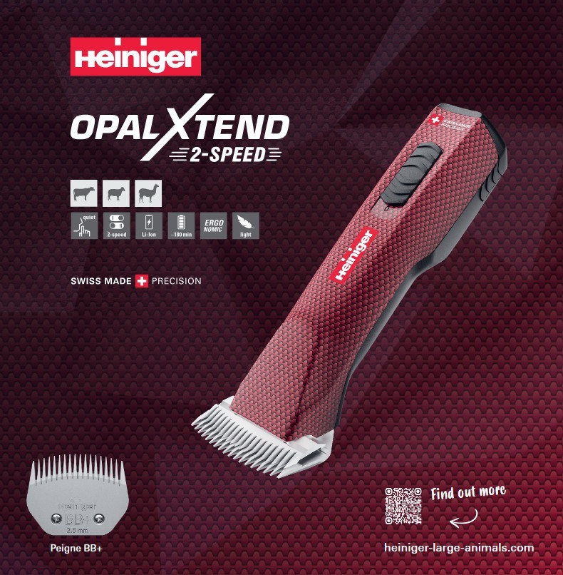 HEINIGER OPAL XTEND 2-Speed Horse Clipper Machine 2 Batteries