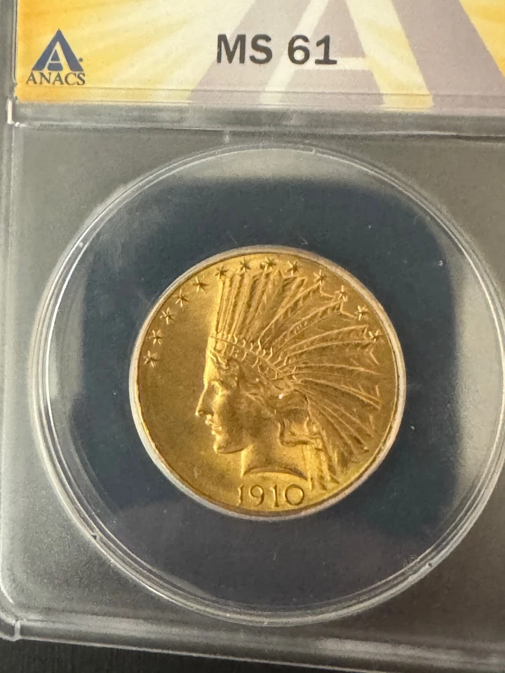 1910 D 10.00  ANACS MS 61  INDIAN HEAD Ten Dollar Liberty Gold Piece Brilliant - Image 4 of 4