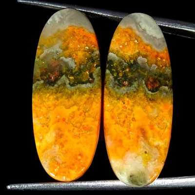 23.20Cts Natural Bumble Bee Jasper Pair Oval Cabochon Loose Gemstone