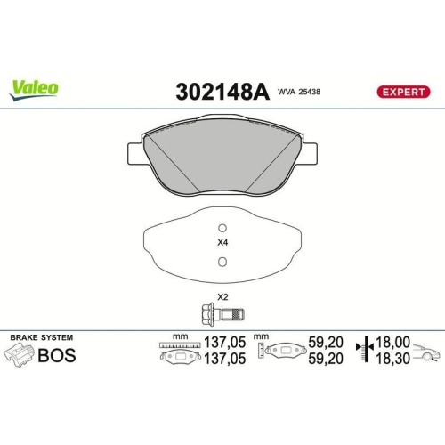 1X Bremsbelagsatz, Scheibenbremse Valeo 302148A Passend FüR CitroËN Opel DS-image