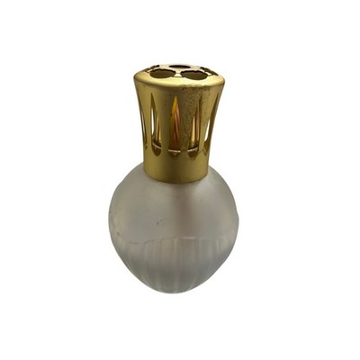 Vintage Lampe Berger Paris Frosted Swirl Glass Gold Crown Top Box