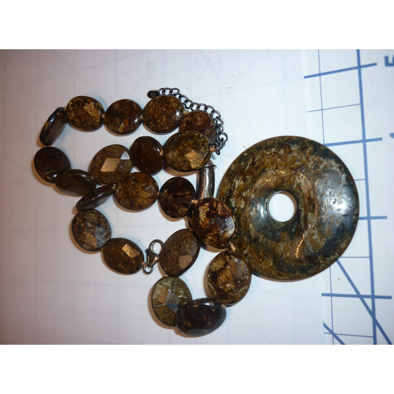 Large Bronzite Gemstone Statement Necklace Facete… - image 6