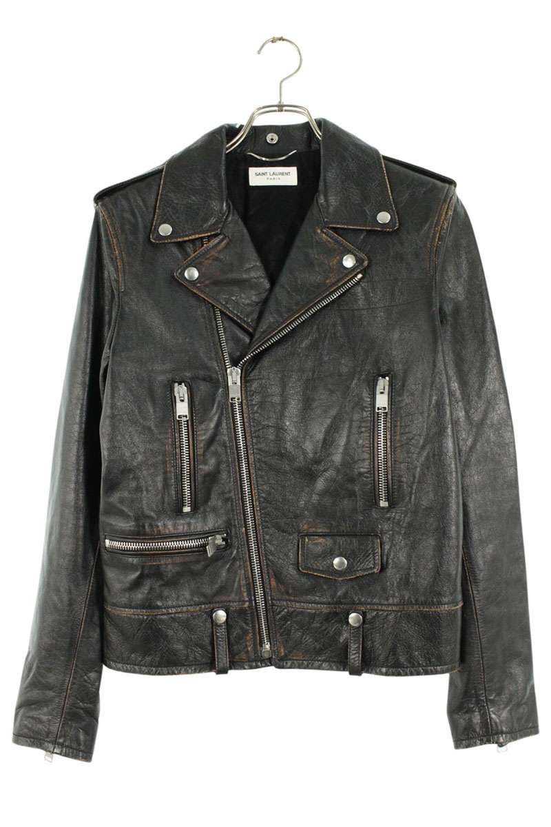 Giacca di pelle Saint Laurent Paris taglia 46 nera condizioni vintage