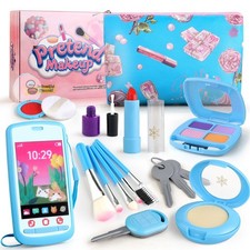 Pretend Makeup Kit for 3-5, Blue Fake Makeup Set for Toddlers Girls, Play Mak...