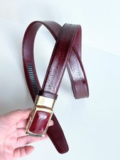 Vintage Genuine Eel Skin Ratchet Belt Golf Belt Burgundy with Gold Hardware