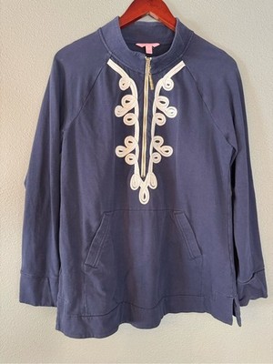 Lilly Pulitzer Navy Pullover with White Scroll Detail