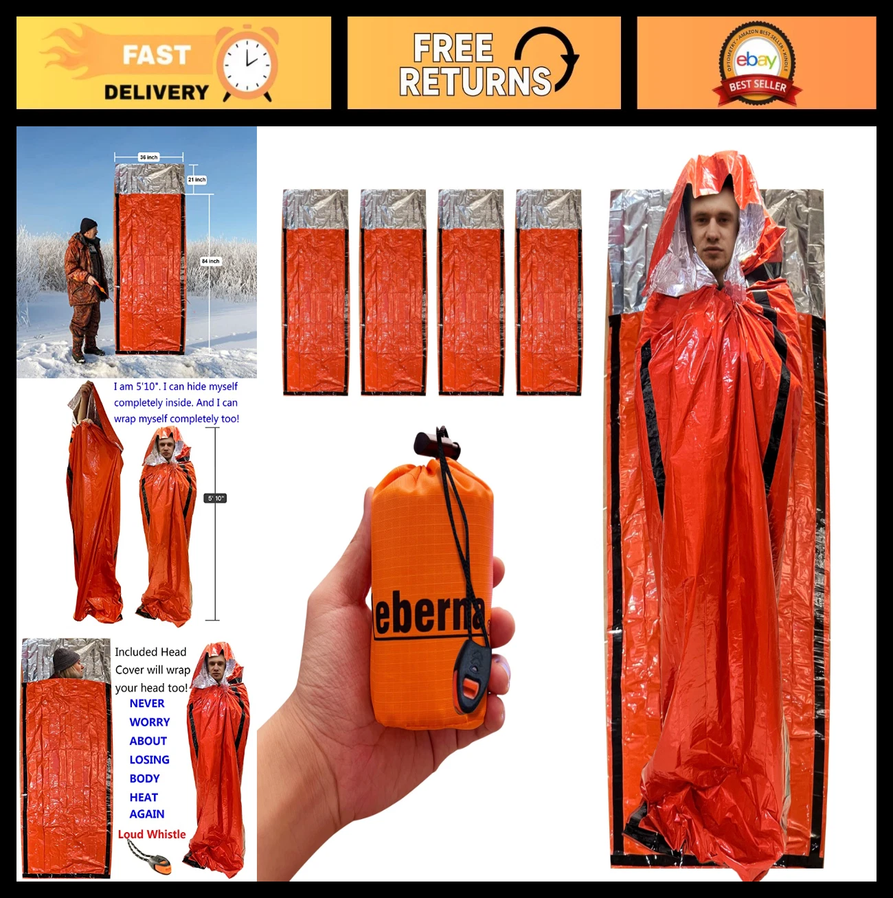 Emergency Bivy Sack 4 Pack - Waterproof Mylar Survival Sleeping Bags, Compact Th