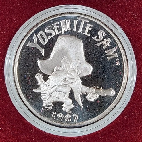 Proof Silver 1987 Yosemite Sam Looney Tunes 1 oz w/ Box & COA