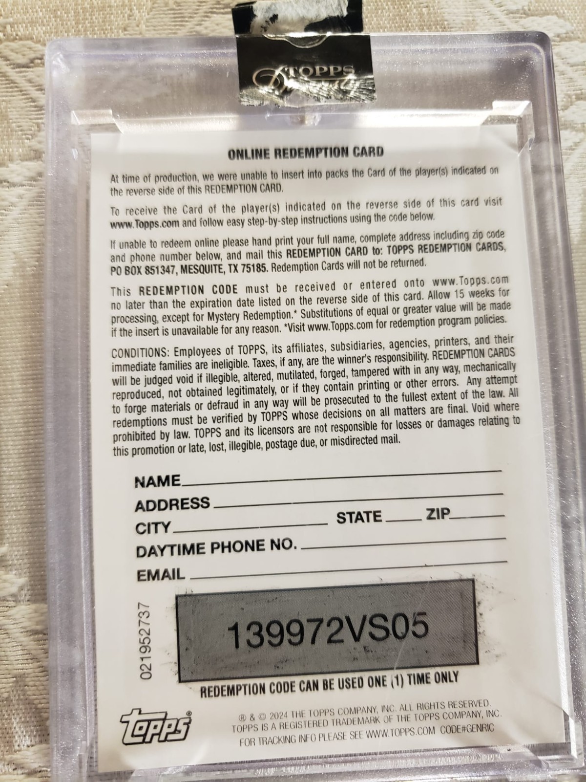 *REDEEMED* Topps Dynasty UEFA Champions League 2023 Lionel Messi redemption card view 2