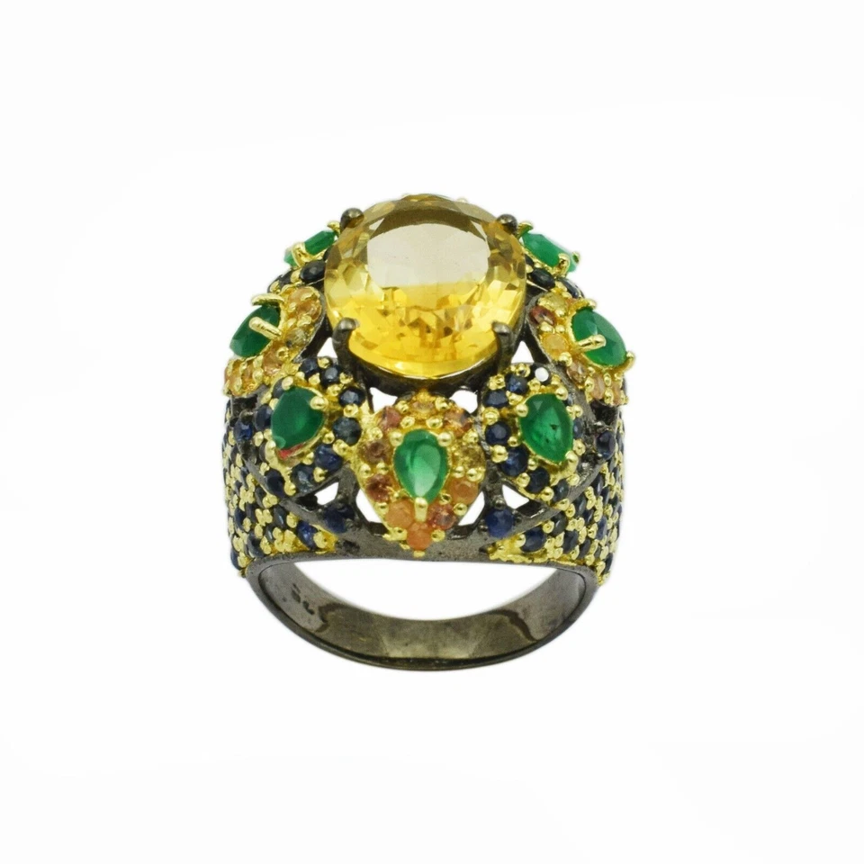 Anello in argento sterling 925 massiccio zaffiro onice pietra preziosa... - Immagine 2 di 4