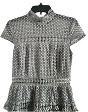 Romeo Juliet Lace Dress Couture Ruffle Crochet Mockneck Sage Green Size Medium