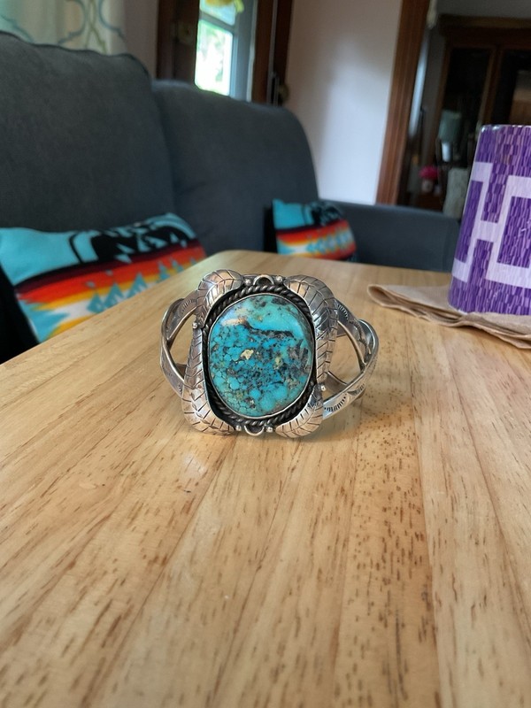 Native American Silver And Turquoise Cuff Bracelet 