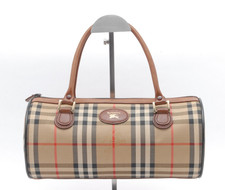 Burberrys Nova Check Shadow Horse Shoulder Bag Canvas Brown Vintage Auth 1261