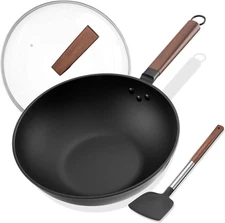 Carbon Steel Wok - Including Glass Cover and Silicone Spatula, GlassSee 