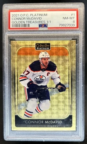 2021-22 O-Pee-Chee Platinum Connor McDavid Golden Treasures #1/1 Oilers PSA 8