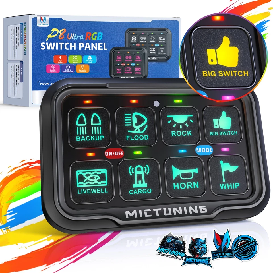 RGB 8 Gang LED Switch Panel Kit Automatic Dimmable Off Road Light Controller - Image 3 of 4