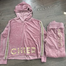 Justice Girls Size 10 Pink And Gold Cheer Hoodie And Pants Set 2pcs