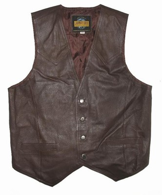 JOHN F. GEE Brown Leather Gilet Vest Western Casual Button Front Gr. 50
