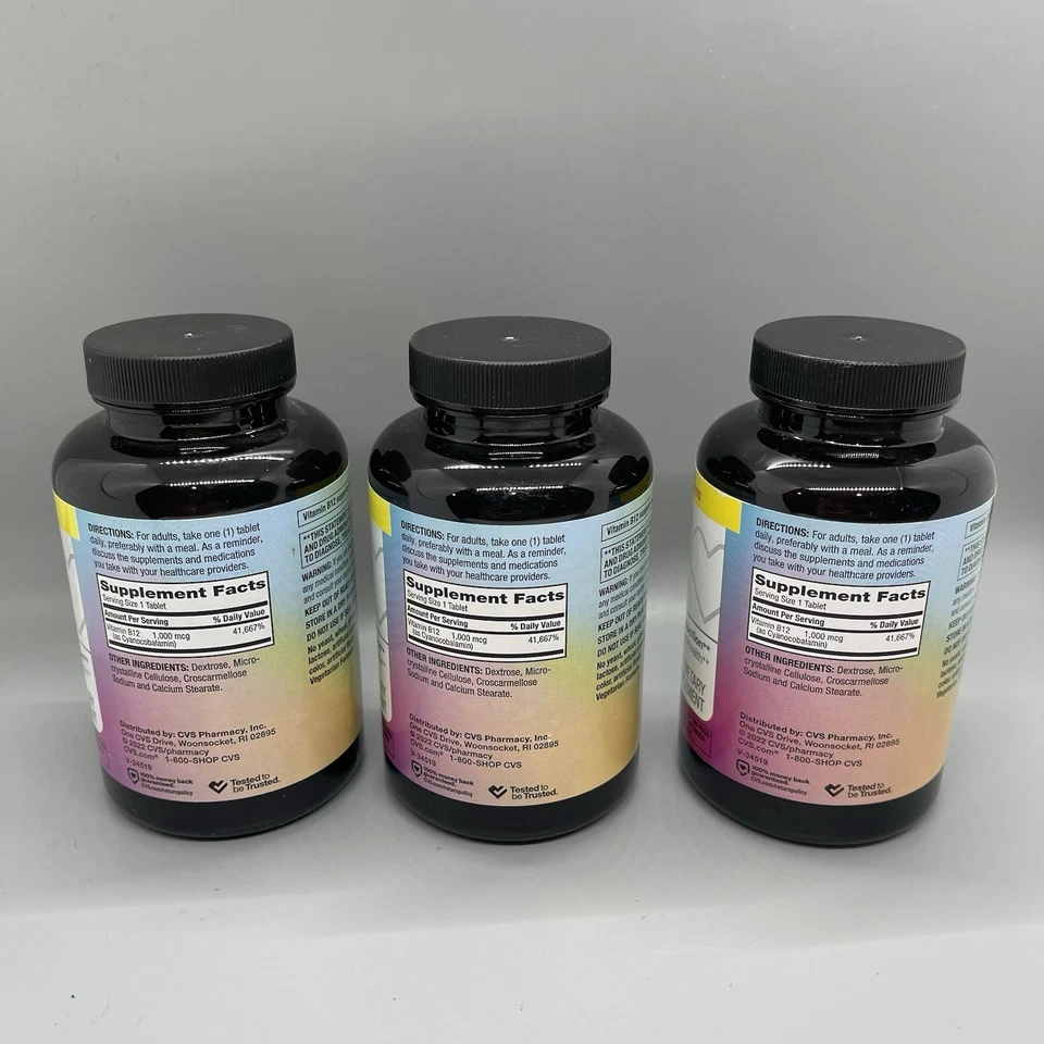 全新 批量 3 件 CVS 健康维生素 B12 - 1000 微克 - 400 片 - 最佳 01/26+ — 第 2/4 张图片