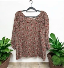 Max Studio Women’s Plus Size Floral Paisley 3/4 Sleeve Ruffle Blouse Size 3X