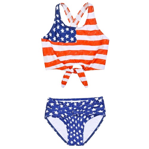 Girls Kids Bathing Suit 4th of July Swimsuits Size 10 11 2 Piece Tankini Biki...