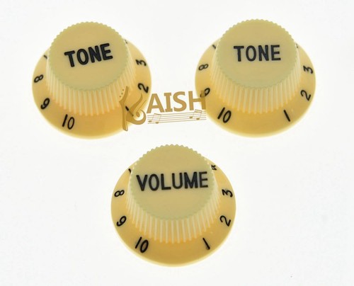 Cream w/ Black ST Guitar Knobs Volume and Tone Knobs Set of 3 for Stratocaster - Picture 2 of 4