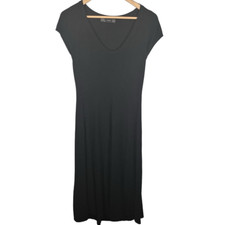 Zara Knit Black Short Sleeve Midi Dress Plunging U Neckline Size Medium
