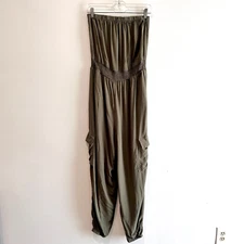 Justify Strapless Cargo Jumpsuit Size L Olive Pockets Bohemian Classic Coquette