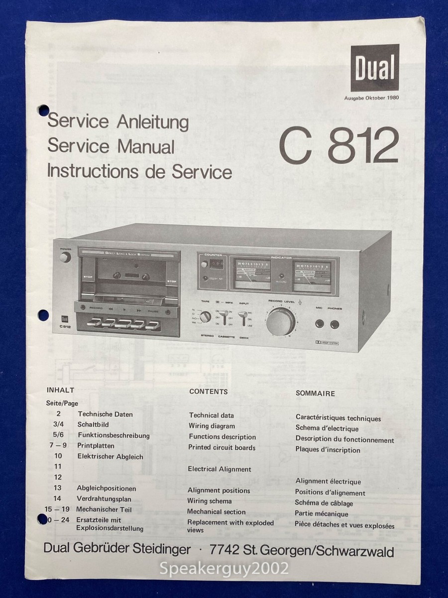 Original Dual C812 Cassette Deck Service Manual