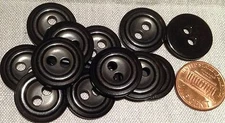 12 Concave Black Plastic Sew-through Buttons 18.6mm Almost 3/4" # 7801