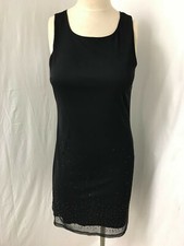Womens Black with Sequins Sleeveless Knee Length Evening Dress Size M