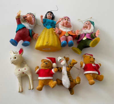 Vintage Walt Disney Production Hong Kong Flocked Plastic Character Ornaments
