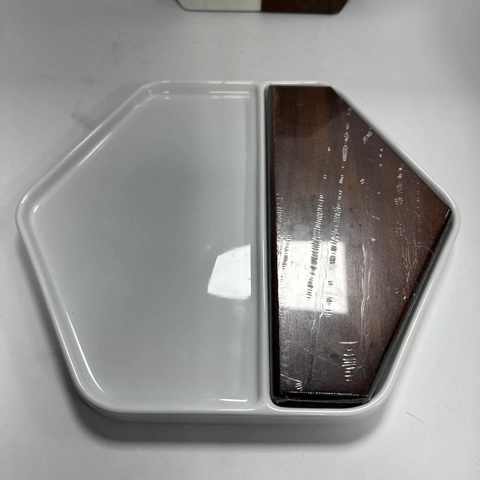 Libbey Urban Story Hexagonal 2pc Tray Wood Ceramic & Wood/Marble 2 tone Platter - Image 4 of 4