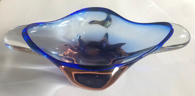 Moser Mstisov Glasschale blau und lachs tschechisches Kunstglas groß 2,8 kg 60er Jahre