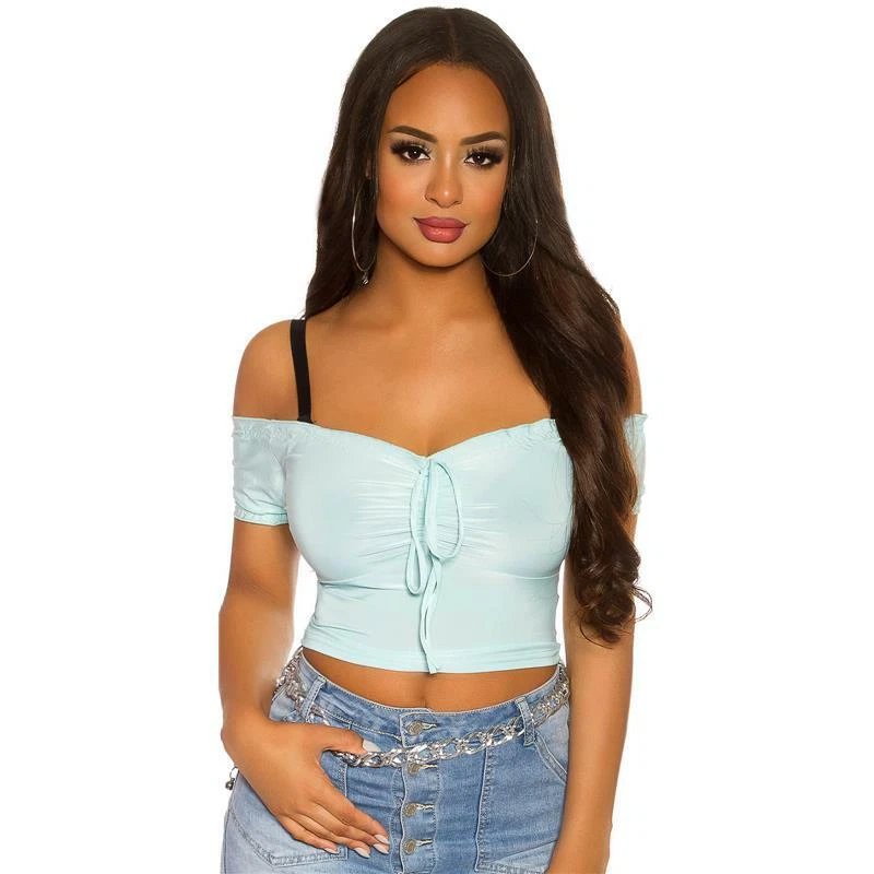 Belly Baring Ladies off Shoulder Top Latina Style Mint Green 34 36 38 T1631