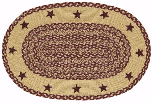 20" x 30" Burgundy & Tan Oval Braided Entryway Rug with Stars Country Farmhouse - Picture 1 of 5