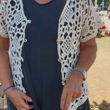 Top Boho all'uncinetto, Cardigan,  beige in stile Boho,