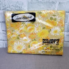 Vintage 70s Lady Pepperell Full Flat Sheet Yellow Orange Spring Flowers 81x104