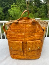 Michael Rome Designs Croc Embossed Orange Leather  Handbag Tote Satchel - Tall