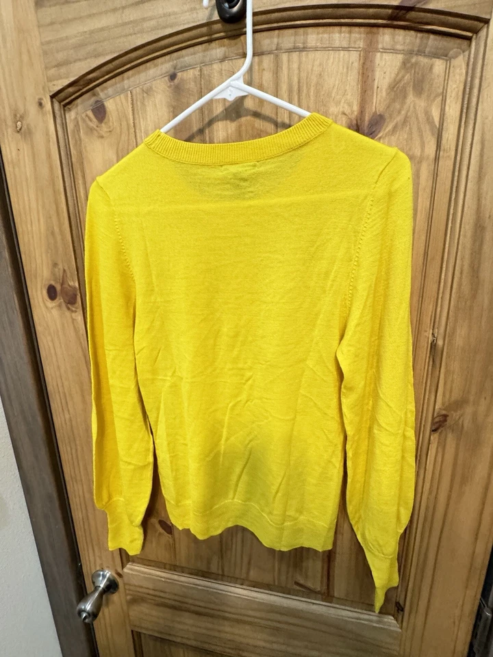 HALOGEN | Womens Merino Wool Blend Crewneck Sweater Neon Yellow Career Size XS - Image 2 of 4