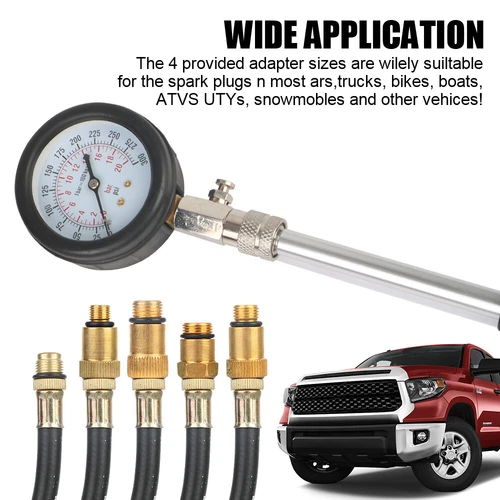 Small Engine Cylinder Compression Gauge Tester Kit Gas Diagnostic Tester Set - Picture 5 of 13
