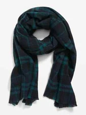 NWT Old Navy Flannel Blanket Scarf Wrap Shawl Pashmina Green & Blue Plaid Women