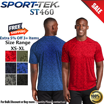 Sport-Tek ST460 Mens Short Sleeve Digi Camo Moisture Wicking Crew Neck T-Shirt