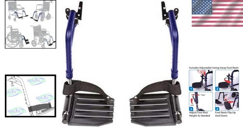 Adjustable Blue Wheelchair Footrest with Heel Loops - Universal Fit for Comfort - Picture 2 of 6