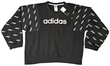 ADIDAS FAVORITES Women Oversize Small Black White AOP Sweatshirt NEW FM6185